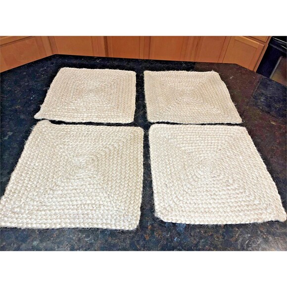 Natural Jute Hand Braided Placemats Set of 4 Table Matts 14" Square Artisan - Picture 1 of 2